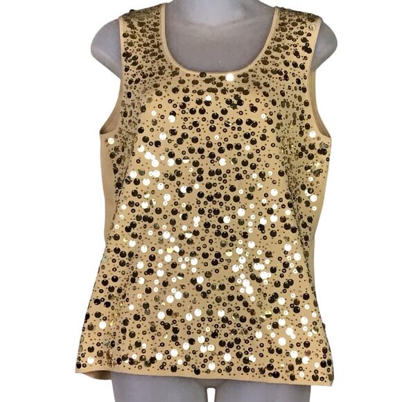 Reba Women’s Gold Sequin Knit Sleeveless Tank Top Blouse Size Large - Picture 2 of 13